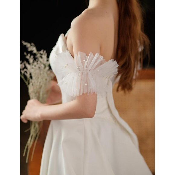 Women's Fingerless Fuschia Tulle Pearl Short Lace Gloves Hallowmas Accessory - Picture 6 of 7